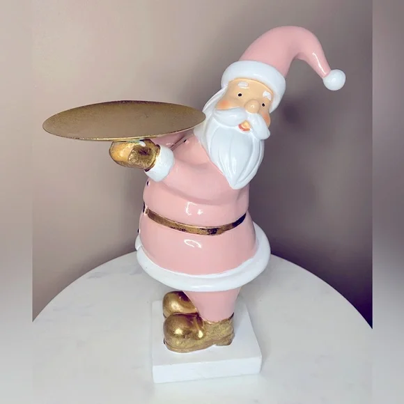 T.J.Maxx | Holiday | New Pink Santa Statue Holding Gold Tray
